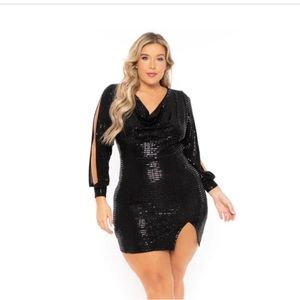Curvy Sense: PLUS SIZE ALLIE METALLIC SEQUINS DRESS - BLACK